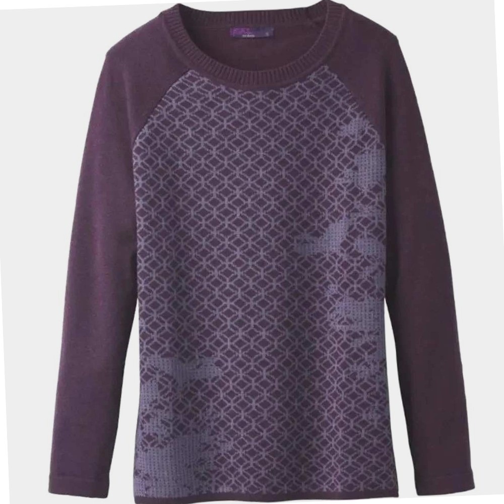 Prana Antonia Wool Blend Purple Sweater Women's XL Geometric Jacquard Chunky